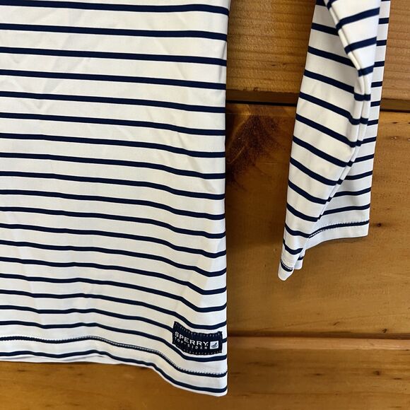 Sperry Top Sider Rash Guard Womens S Swim Shirt White Navy Raglan Sun Beach - Picture 4 of 4